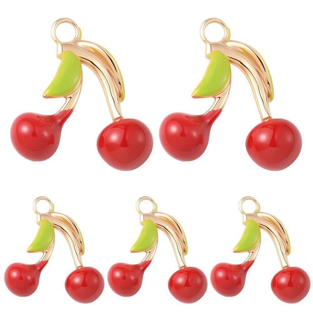 3512 1 Box 14Pcs Enamel Cherry Charm Real 18K Gold Plated Brass Metal Fruit